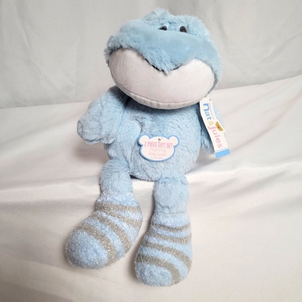 Nat & Jules Demdaco 2 Piece Set Blue Frog Plush w/ Infant Socks 0-12 Months NWT